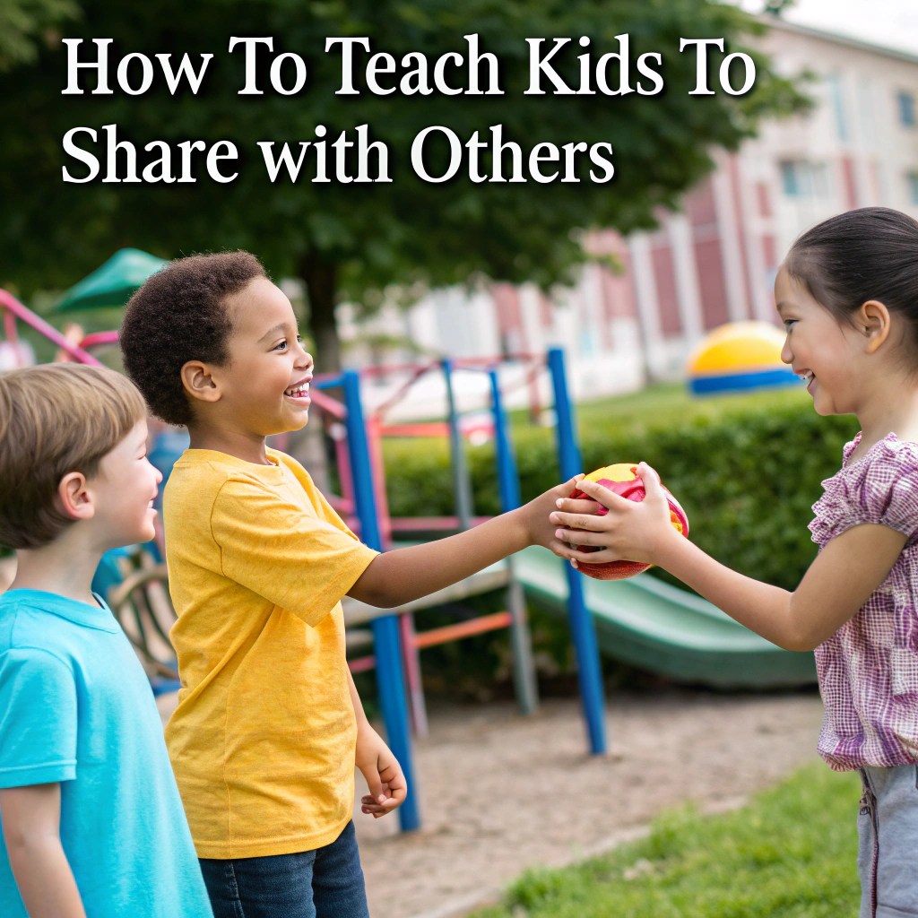 Children happily sharing a ball at a playground, demonstrating kindness and cooperation.